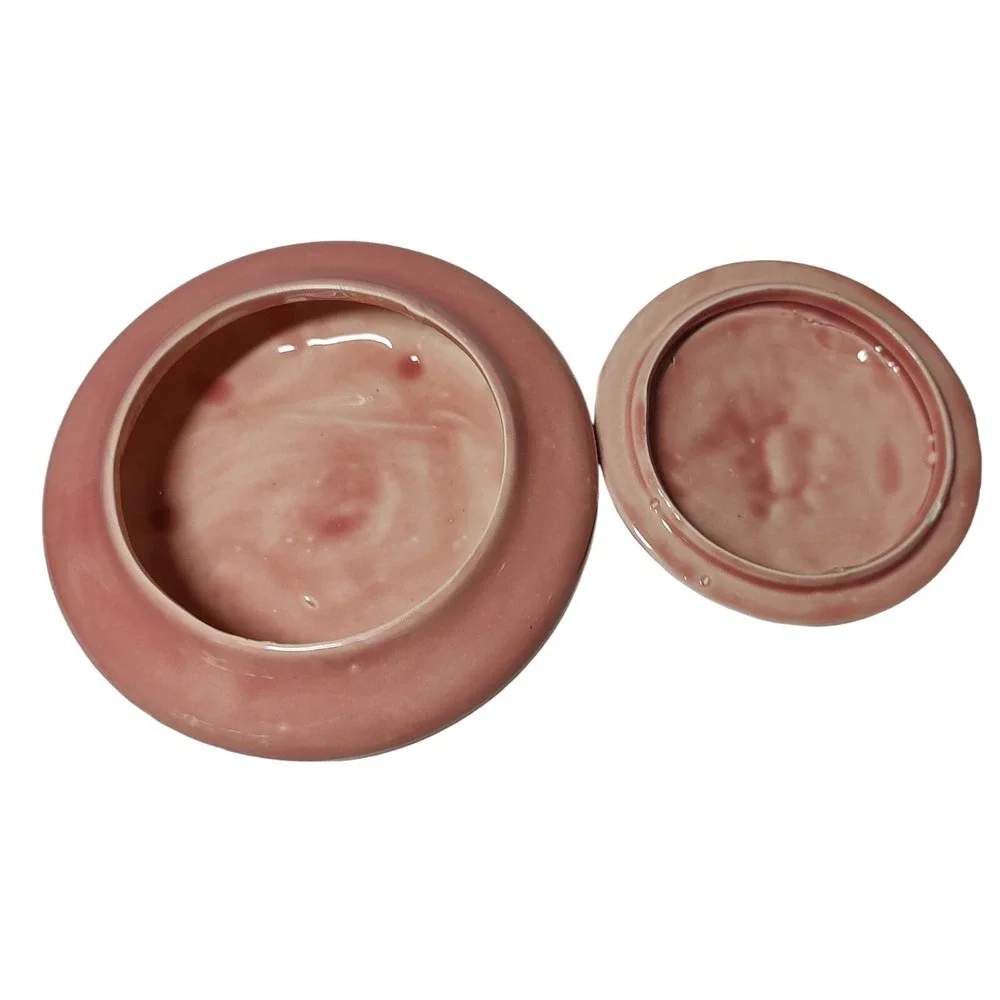 Vintage‎ Handmade Ceramic Powder Trinket Box Pink Angels Round 6.5 Inches SEE